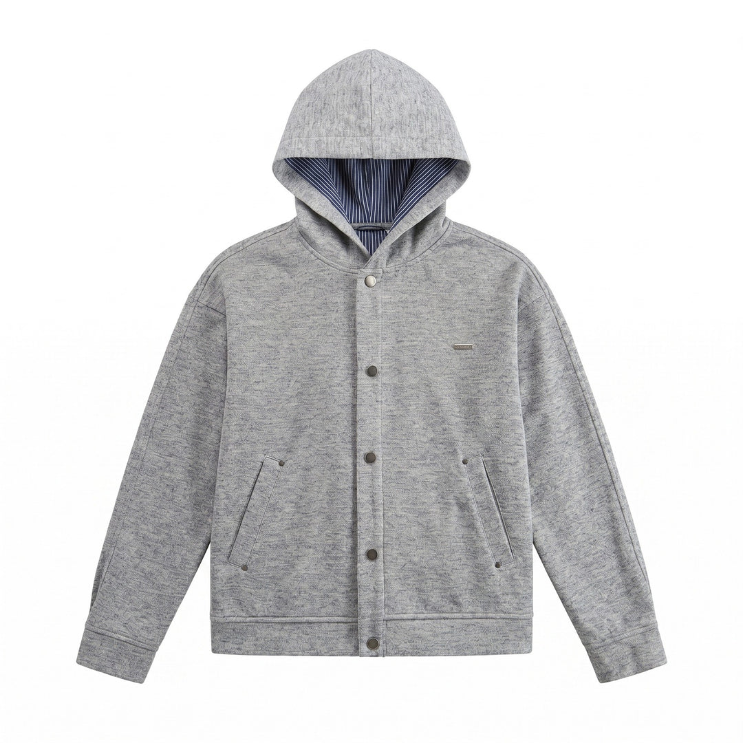 Unisex Kurz geschnittene Boxy-Kapuzenjacke aus Sweat mit Druckknopfblende und Eingrifftaschen Drune