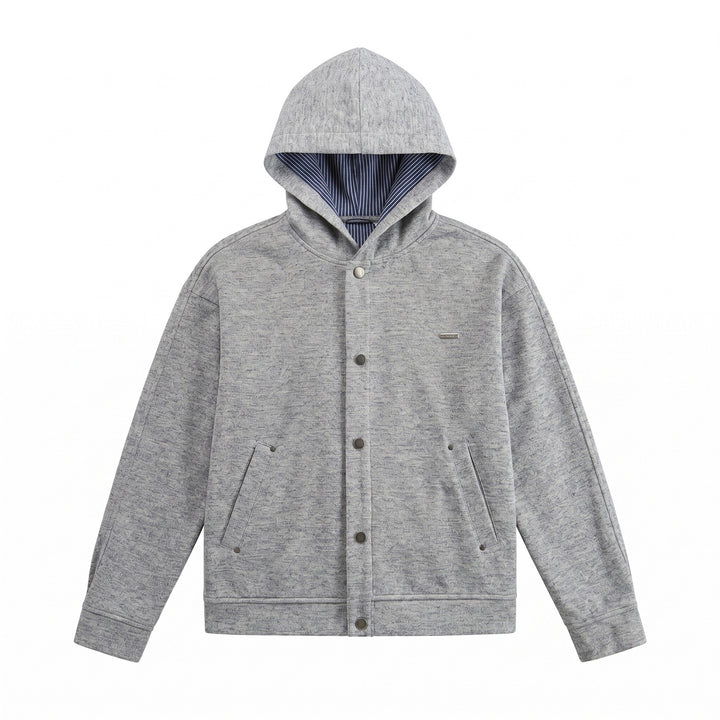 Unisex Kurz geschnittene Boxy-Kapuzenjacke aus Sweat mit Druckknopfblende und Eingrifftaschen Drune