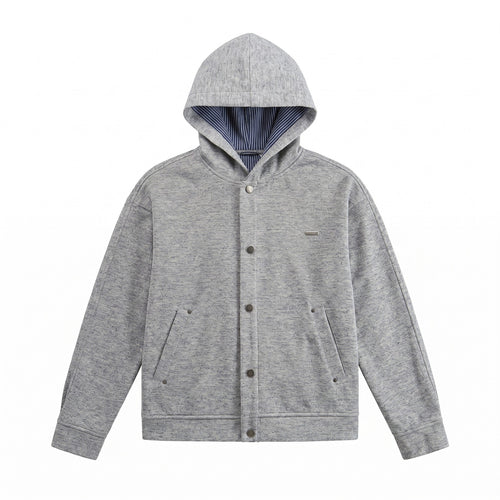 Unisex Kurz geschnittene Boxy-Kapuzenjacke aus Sweat mit Druckknopfblende und Eingrifftaschen Drune