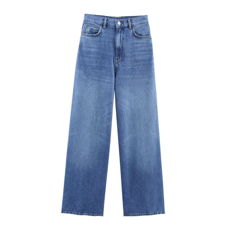 Damen 100+ hochtaillierte weite Denim‑Palazzohose mit Five‑Pocket und geradem Saum Drune