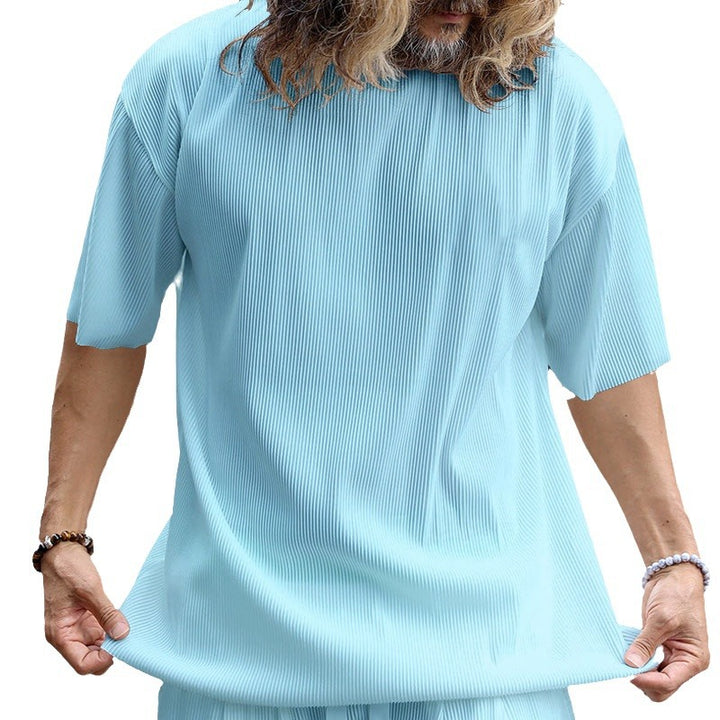 Herren nan modernes geripptes Freizeitset mit weitem Kurzarmshirt und elastischer Tunnelzughose Drune