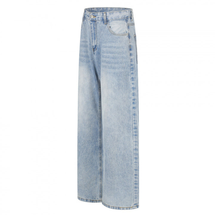Damen Hochgeschnittene weite Jeanshose mit weitem Bein, Vintage‑Waschung und klassischem Taschen‑Design Drune