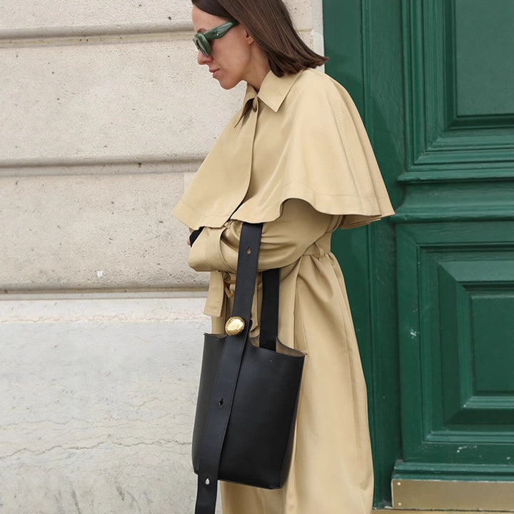 Damen trendiger Trenchcoat mit weit oversize Schnitt und abnehmbarer Kapuze Drune