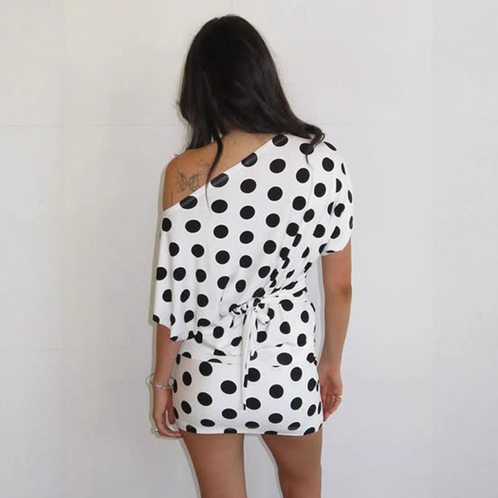 Damen lässiges Oberteil mit stilvollem Polka-Dot-Muster und Binde-Detail Drune
