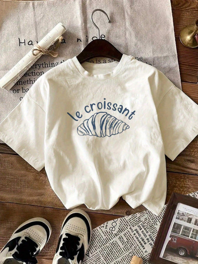 Damen Casual Grafik T-Shirt mit Croissant Design Drune