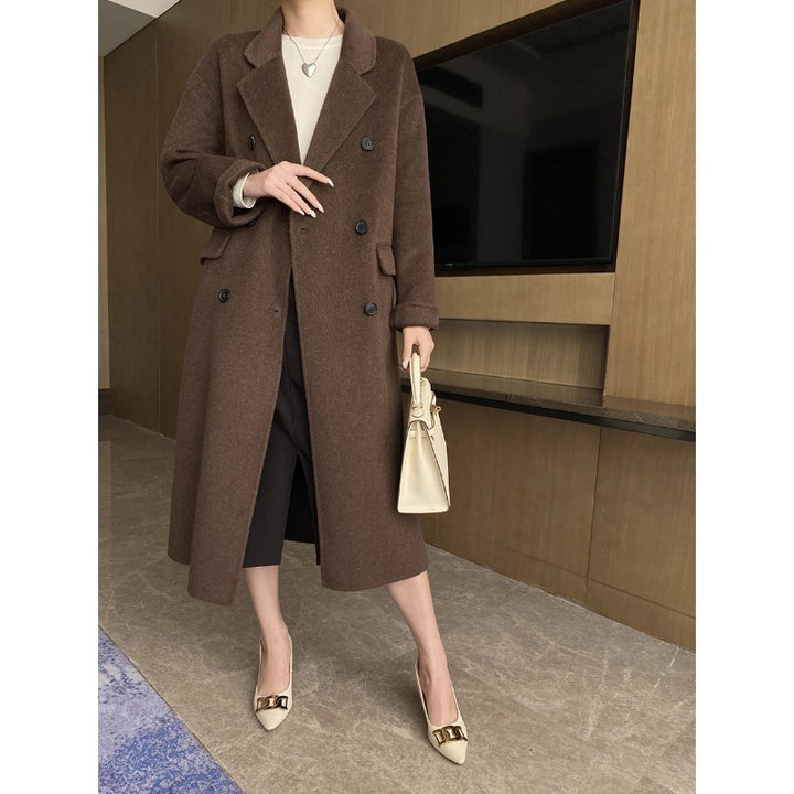 Damen eleganter doppelreihiger Wollmantel im oversized Schnitt Drune