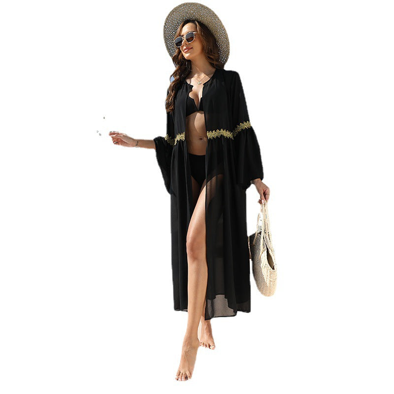 Damen eleganter transparenter Strandüberwurf Drune