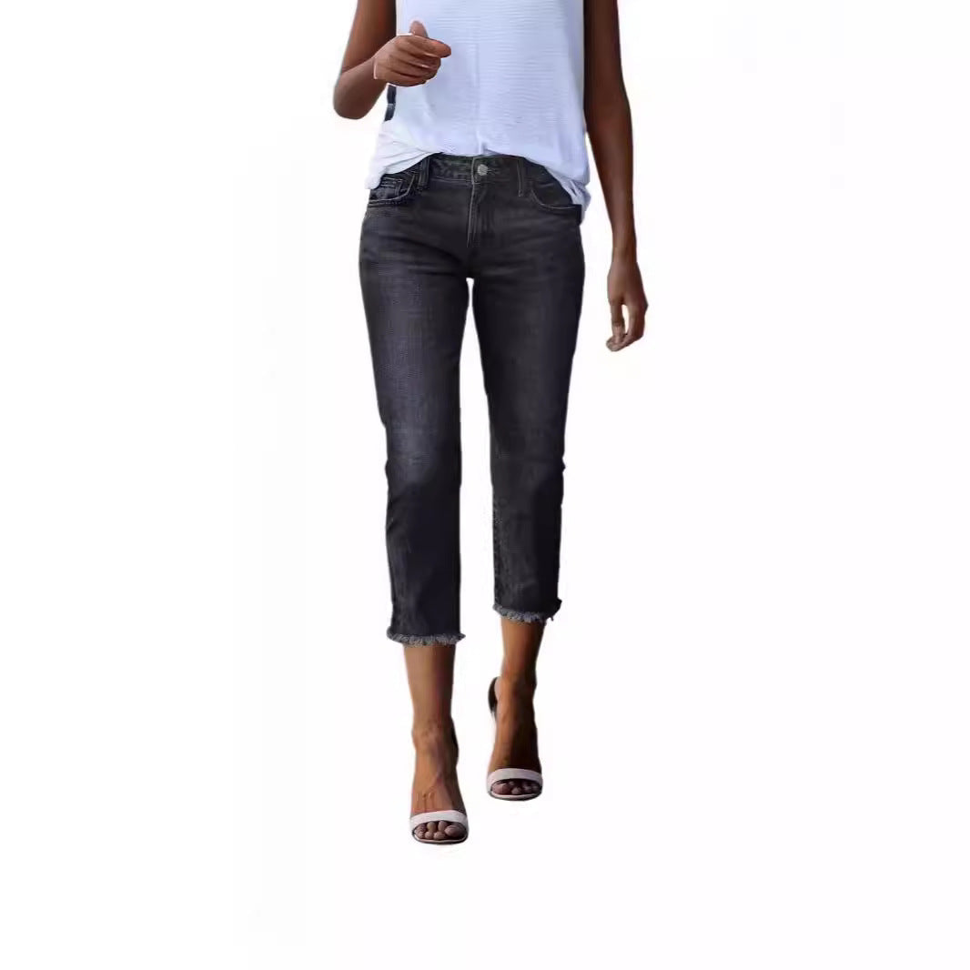 Damen zeitlose Jeans im modernen Schnitt mit cropped Bein Drune