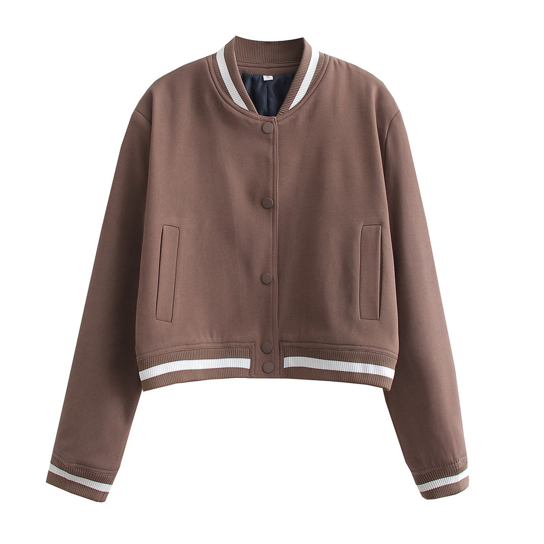 Damen Kurz geschnittene Collegejacke mit Rippbündchen und Druckknöpfen Drune