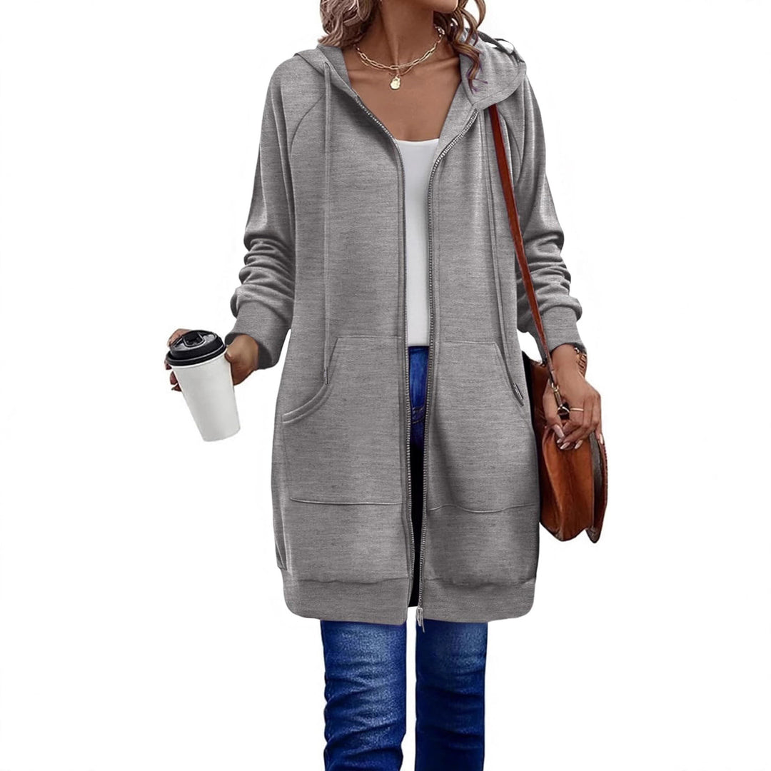 Damen Langer Zip‑Hoodie mit Oversize‑Silhouette, Kängurutaschen und Rippbündchen Drune