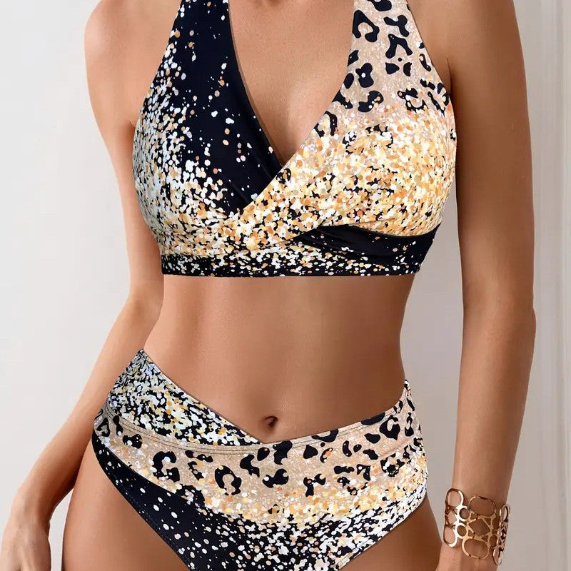 Damen Bikini-Set mit hoch taillierter Hose und asymmetrischem Oberteil Drune