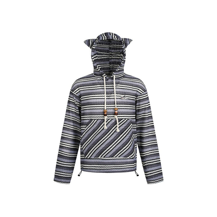 Damen Strick‑Kapuzenpullover mit Katzenohren und Kängurutasche Drune