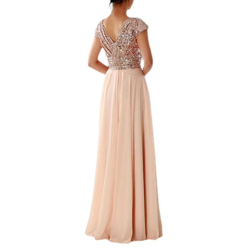 Drune | Damen Kurzarm Glitzer Maxi Kleid