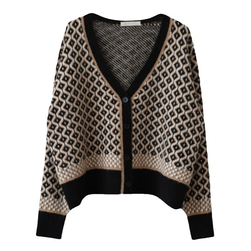 Damen Strickjacke mit geometrischem Design und Knopfverschluss Drune