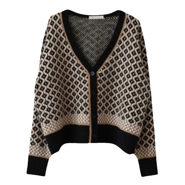 Damen Strickjacke mit geometrischem Design und Knopfverschluss Drune