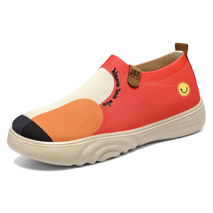 Damen nan gestrickter Slip-On Sneaker mit verspielter Stickapplikation und stoßdämpfender EVA-Plateausohle Drune