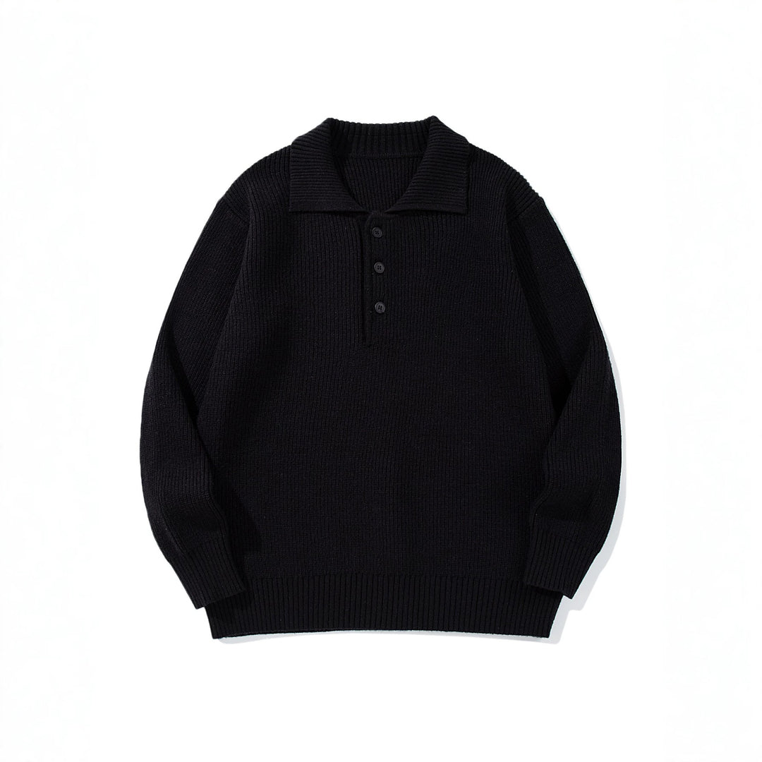 Herren Gerippter Polokragenpullover mit dreifacher Knopfleiste und Relaxed-Fit Drune