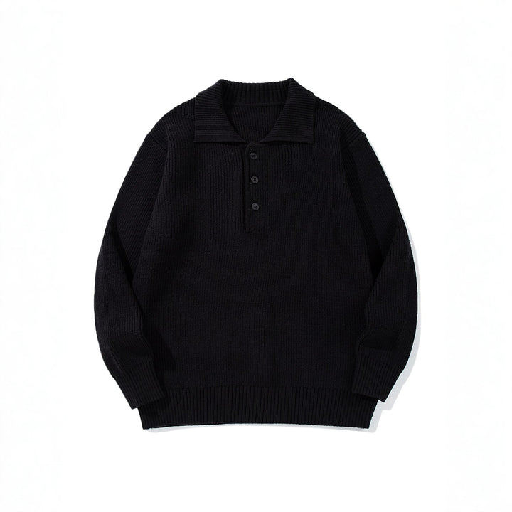 Herren Gerippter Polokragenpullover mit dreifacher Knopfleiste und Relaxed-Fit Drune
