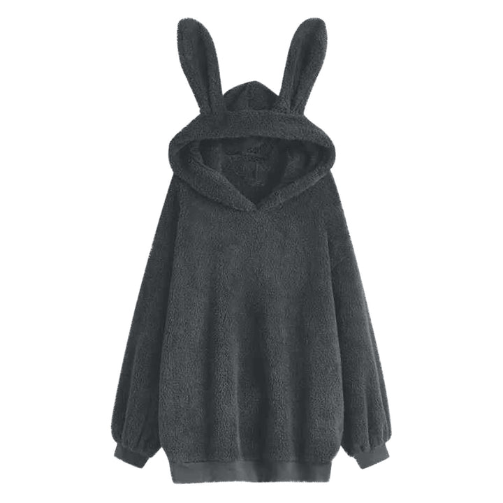 Damen nan flauschiger Oversize-Kapuzenpullover mit langen Hasenohren und gerippten Bündchen Drune
