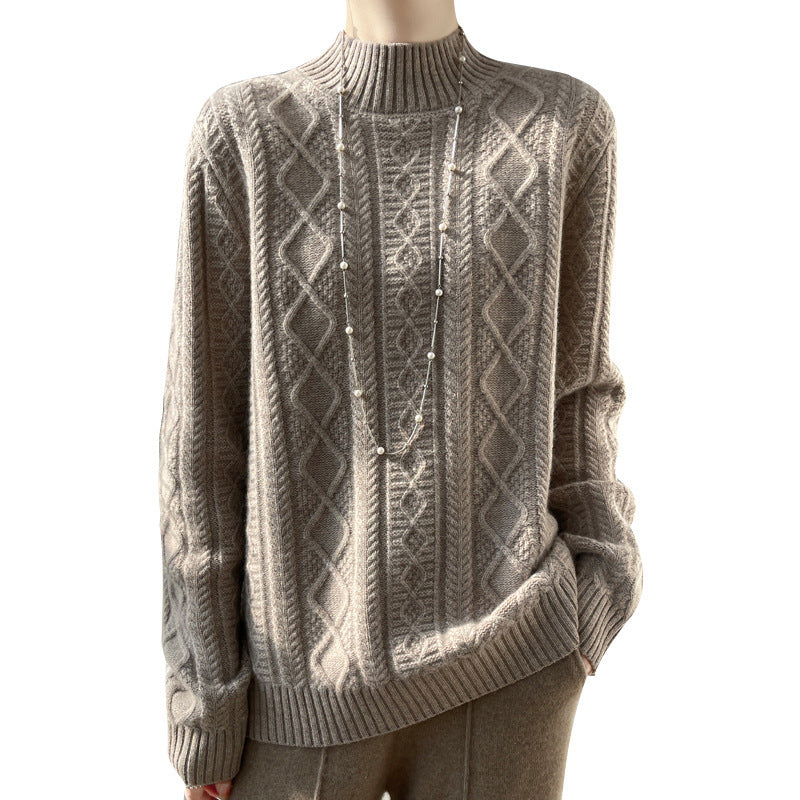 Damen Zopfmuster-Mockneckpullover mit feinem Ajour‑Detail und flauschiger Kaschmir‑Optik Drune