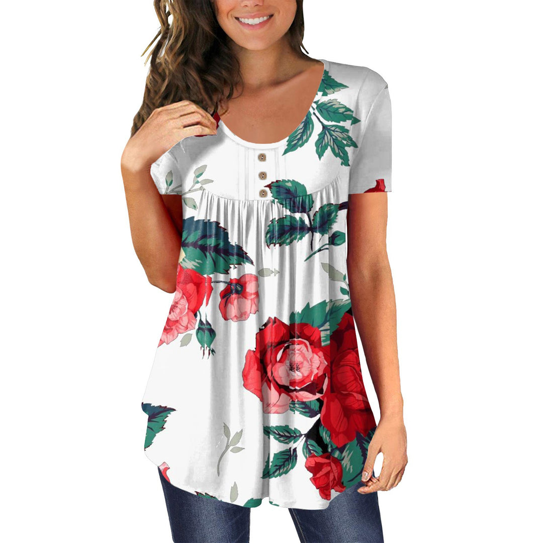 Damen Floral Print Casual Tunika Top Drune