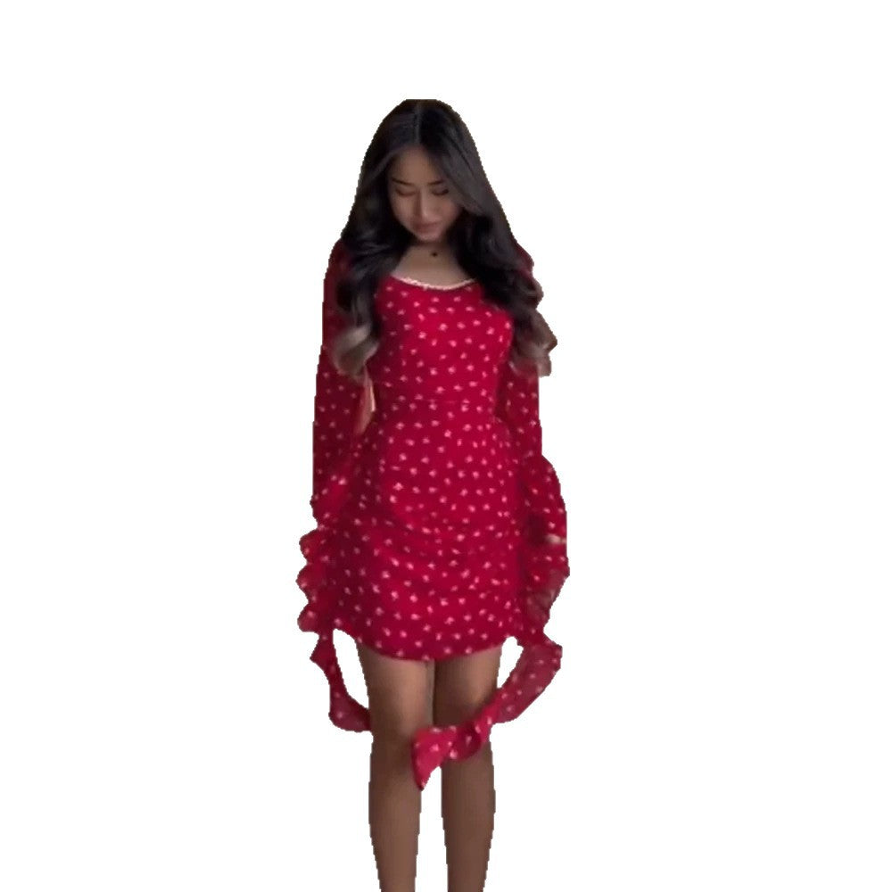 Damen Enges gerafftes Minikleid mit quadratischem Ausschnitt, Puffärmeln und seitlichen Volantbändern Drune