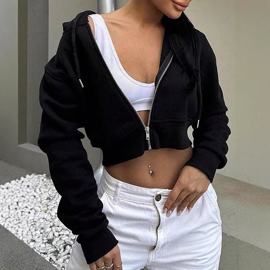 Damen cropped Sweatjacke mit Reißverschluss Drune