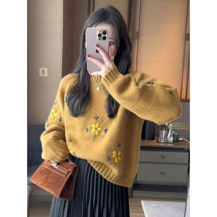 Damen Strickpullover mit floralem Design Drune