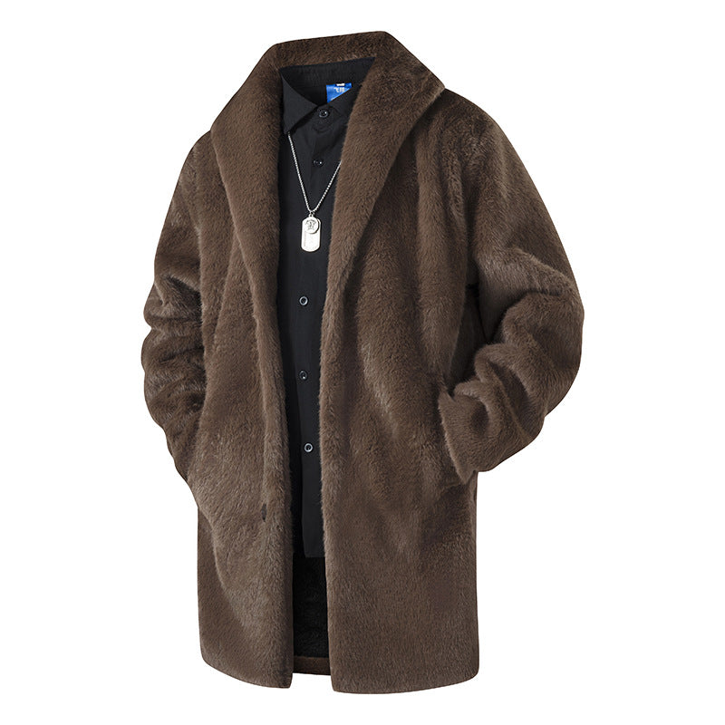 Herren Langer Kunstfell-Mantel mit Oversize-Schnitt und Schalkragen Drune