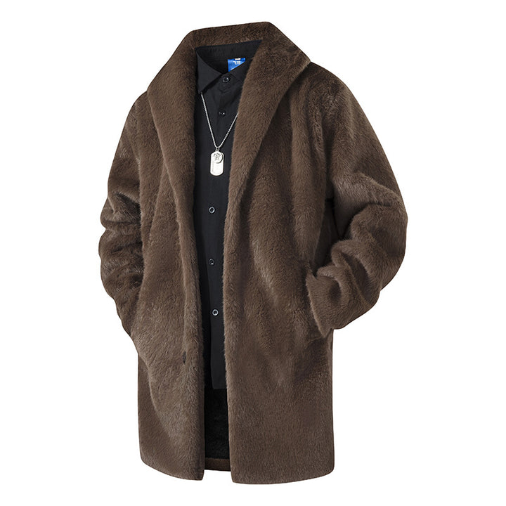 Herren Langer Kunstfell-Mantel mit Oversize-Schnitt und Schalkragen Drune