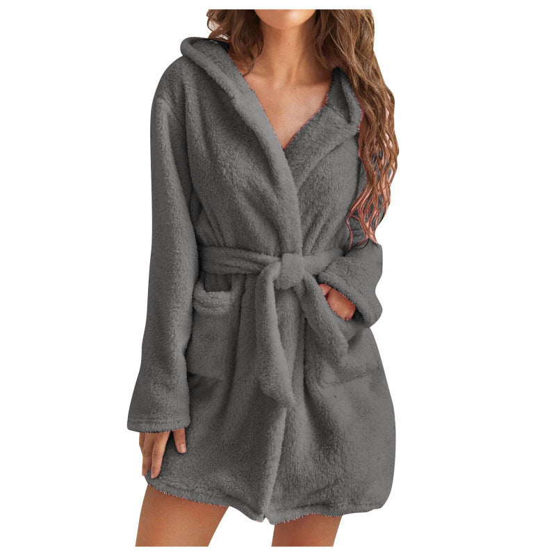 Damen Fleece-Roben mit praktischen Taschen und gemütlichem Kapuzen-Design Drune