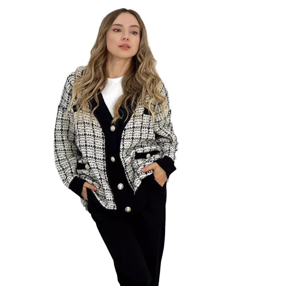Damen Bouclé-Strickjacke mit eleganten Knopfdetails Drune