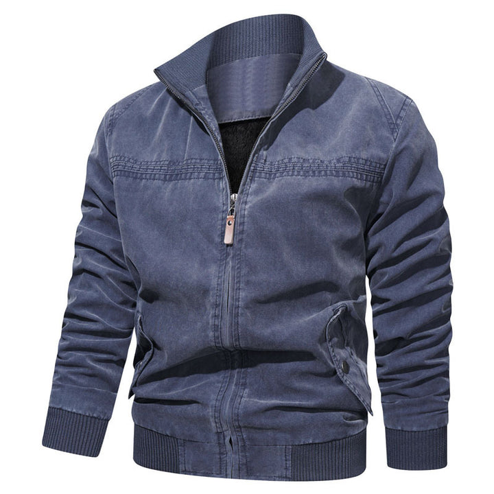 Herren Baumwoll-Canvas Zip‑Blouson im Vintage‑Look mit strukturiertem Stehkragen und Rippbündchen Drune
