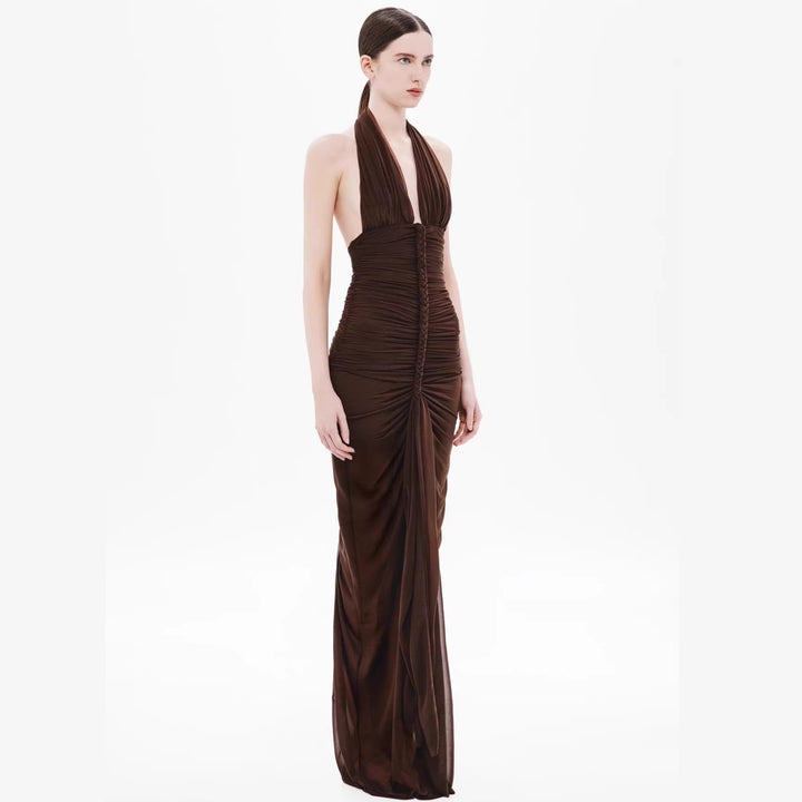Damen elegantes trägerloses Abendkleid mit raffiniertem Drapé und tiefem Ausschnitt Drune