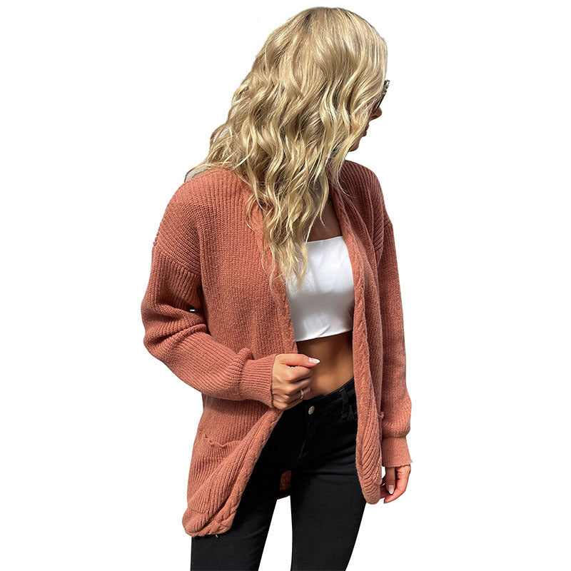 Damen Oversize Strickcardigan mit aufgesetzten Taschen und offenem Schnitt Drune