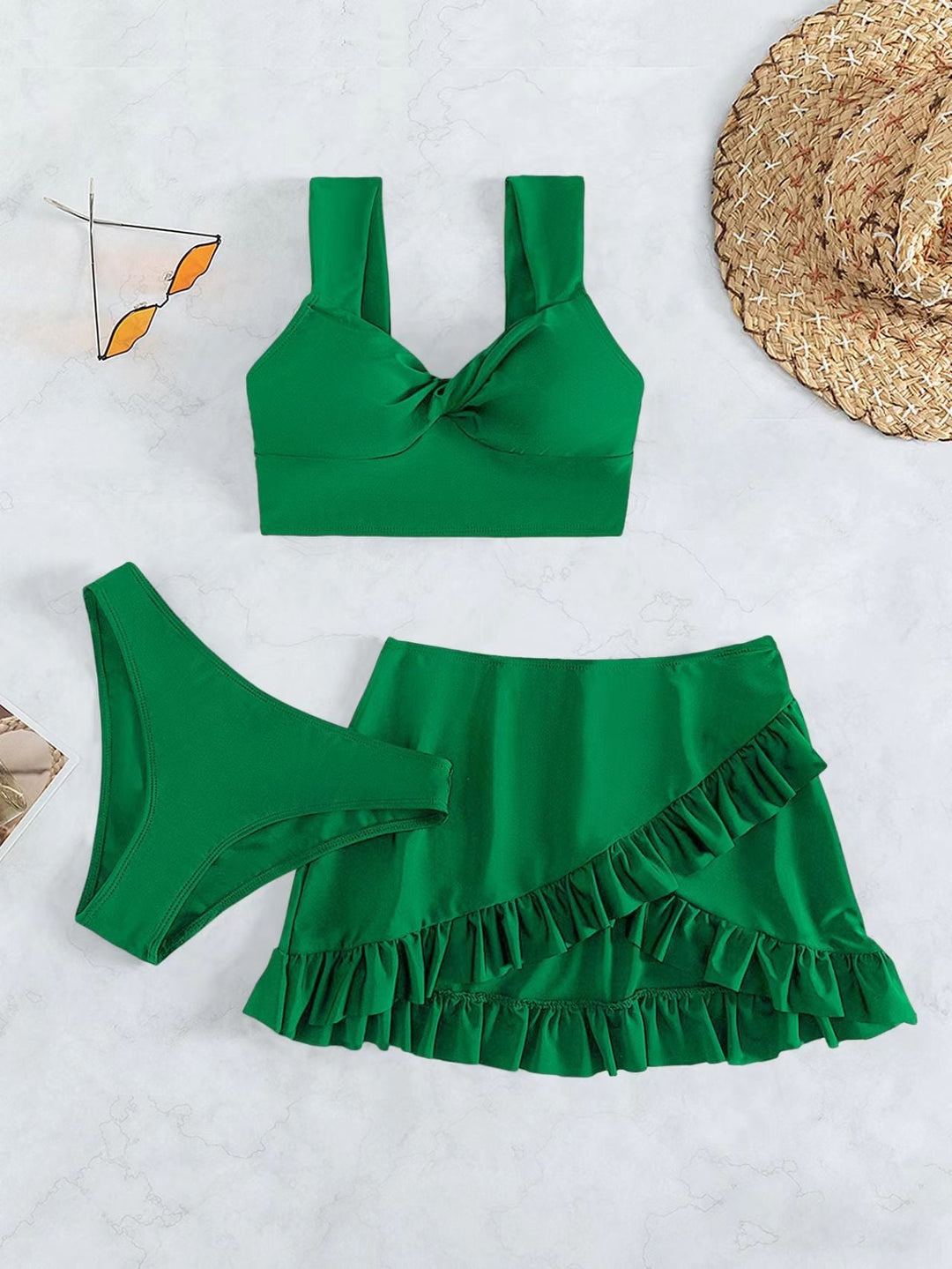 Damen Freizeit-Bikini-Set mit Wickelrock und stützenden Trägern Drune