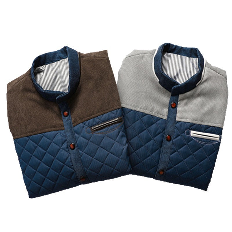 Herren Steppjacke im Cord-Mix mit Kontrast-Schulterpartie und verdeckter Druckknopfleiste Drune