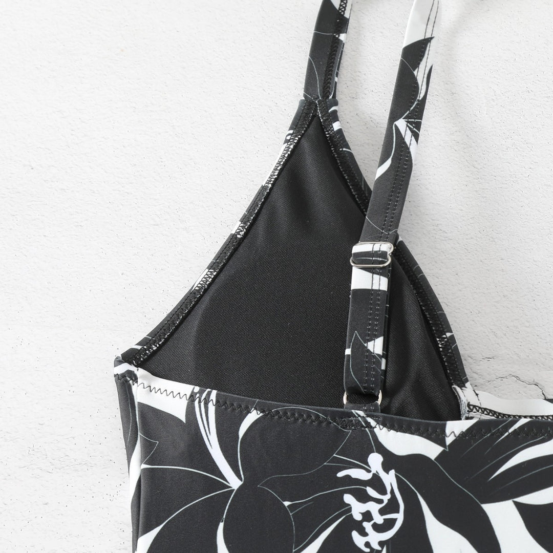 Damen Einteiler Badeanzug mit elegantem floralem Design und modernem V-Ausschnitt Drune