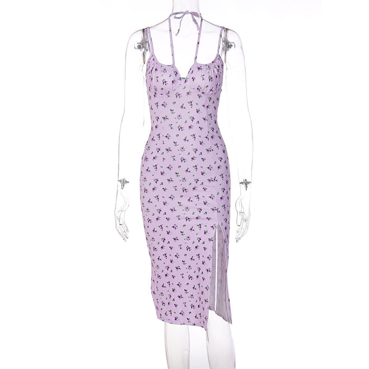Damen Midi-Kleid mit floralem Muster und raffiniertem Schlitz Drune