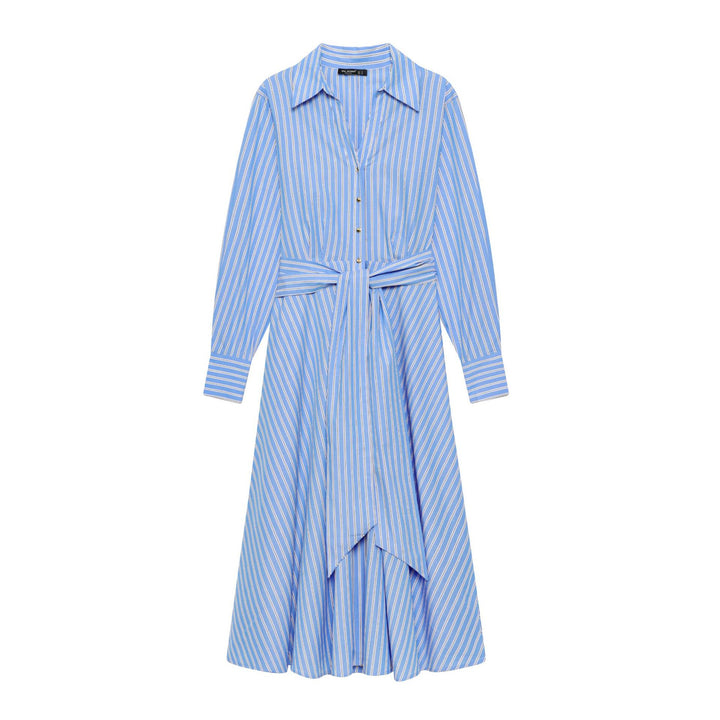 Damen nan gestreiftes Hemdkleid mit Bindegürtel, langen Manschetten und asymmetrischem Zipfelsaum Drune