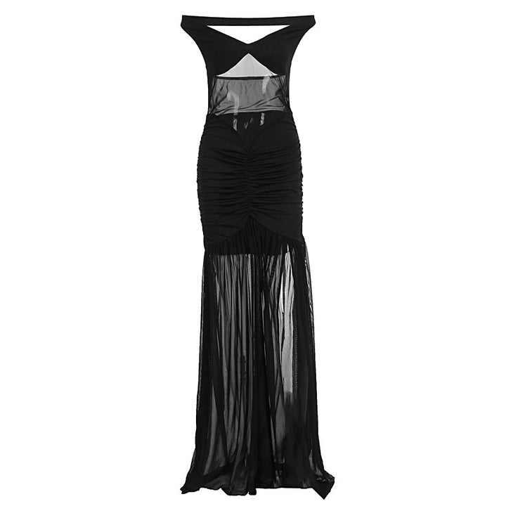 Damen elegantes Maxikleid mit transparenten Einsätzen und figurbetontem Schnitt Drune
