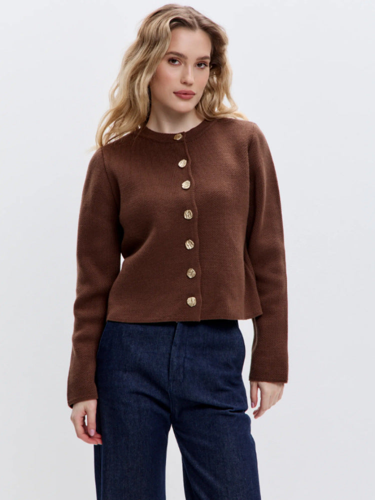 Damen Elegante Strickjacke mit Perlenknöpfen Drune