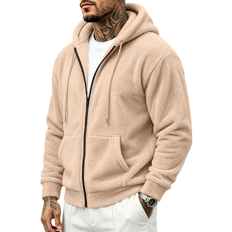 Herren Fleece-Kapuzenjacke mit Teddy-Innenfutter, durchgehendem Reißverschluss und Kängurutaschen Drune