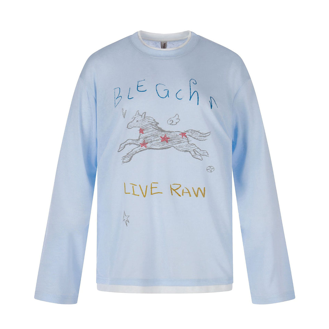 Damen Langarmshirt mit illustrativem Pferde‑Print und Lagenoptik Drune