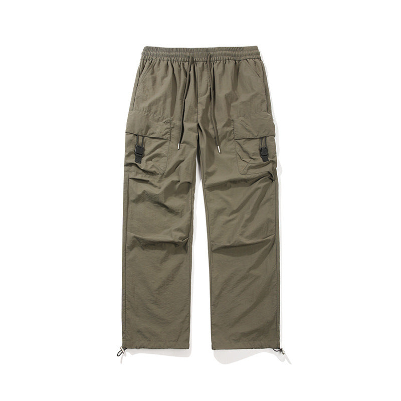 Herren Leichte Ripstop‑Trekking‑Cargohose mit Elastikbund, Kordelzug und Schnallen‑Cargotaschen Drune