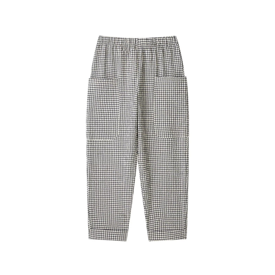 Damen Karierte Relaxed-Fit Stoffhose mit elastischem Bund und aufgesetzten Taschen Drune