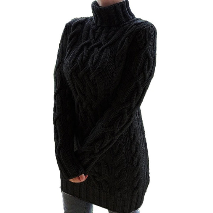 Damen Oversized Strickkleid mit markantem Zopfmuster und Rollkragen Drune
