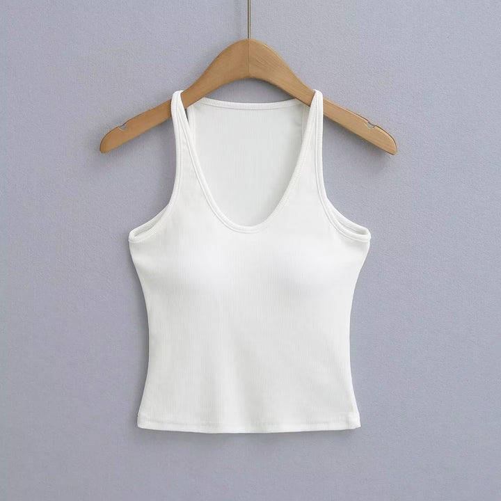 Damen ärmelloses Sporttop mit tiefem U-Ausschnitt und elastischem Material Drune