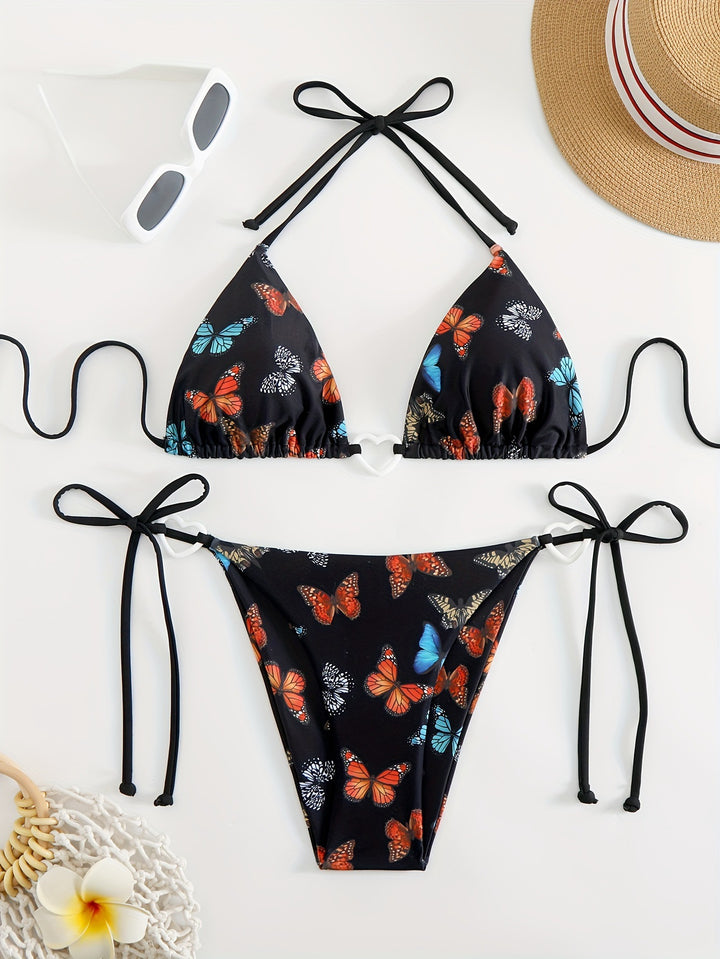 Damen Triangel-Bikini mit einzigartigem Schmetterlingsmuster Drune