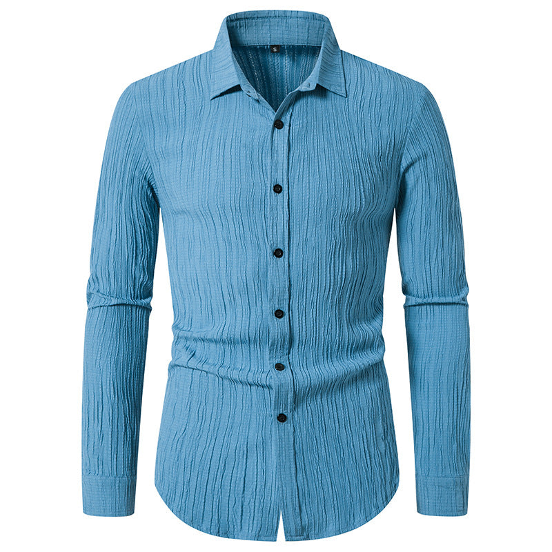 Herren Texturiertes Slim-Fit-Hemd mit krauser Struktur und Kentkragen Drune